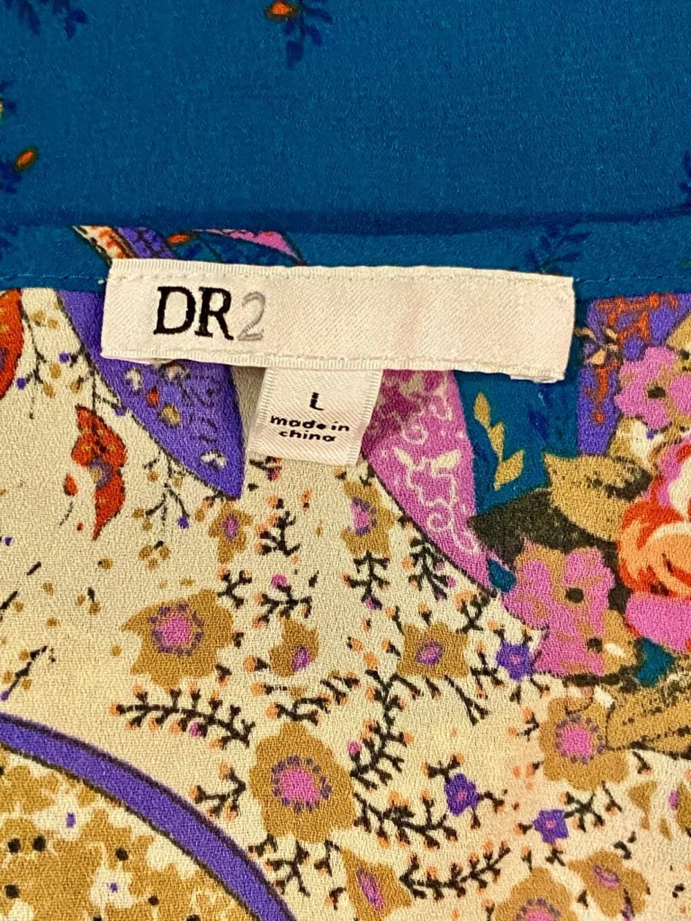 DR2 Paisley Floral Sheer Tunic Top Blue Tassels Feminine Boho Cottagecore L EUC - Picture 8 of 9